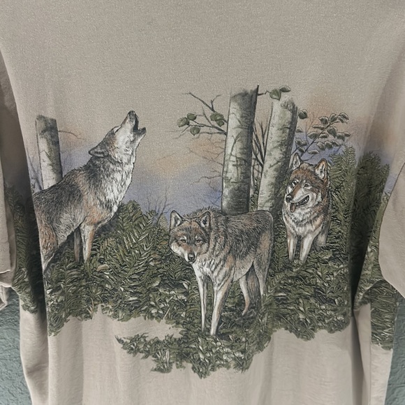 Vintage 90s Wolf Shirt All Over Print Bear Country USA Art Unlimited Nature - Picture 6 of 10